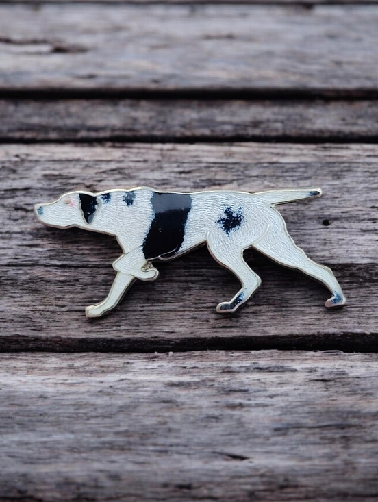 Vintage Jewelry - 🐕 Vintage Sterling Silver Guilloche Enameled English Pointer Dog Pin